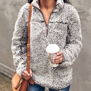 Fluffy Sherpa fleece half zip pullover